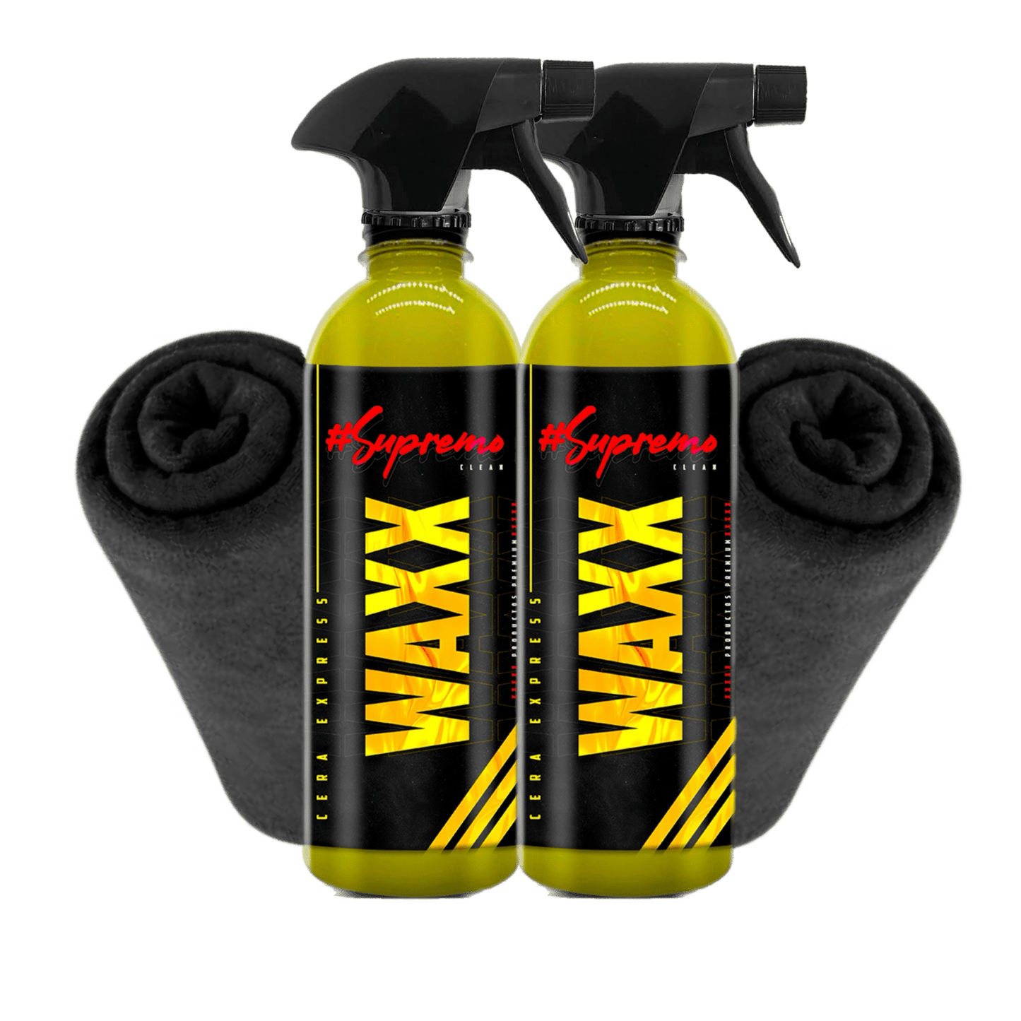 2 WAXX CERA LÍQUIDA CARNAUVA AUTOMOTRIZ + MICROFIBRAS PREMIUM - Supremoclean