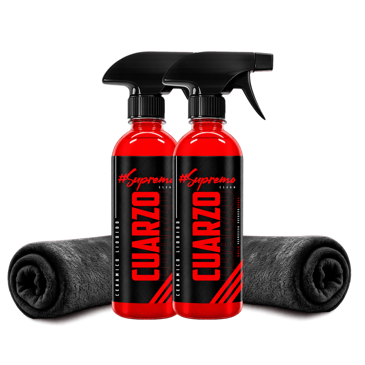 Kit de Brillo y Protección 2 Cuarzo Quick Detailer + 2 Microfibras + 2 Atomizadores | Acabado Espejo y Repelencia al Agua - Supremoclean