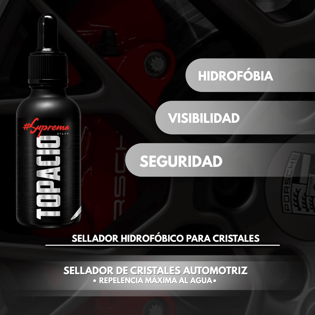 Topacio – Repelente de Lluvia y Sellador para Cristales Automotrices | Protección Hidrofóbica Duradera - Supremoclean